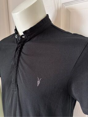 Mens All Saints Collared Cotton Polo Short Sleeve Shirt Size Large Black
